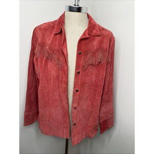 Chico's Red Suede Fringe Jacket Sz 3 XL Button Front Festival Cowgirl Western